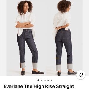 Everlane dark rinsed high rise straight leg cuffed jeans